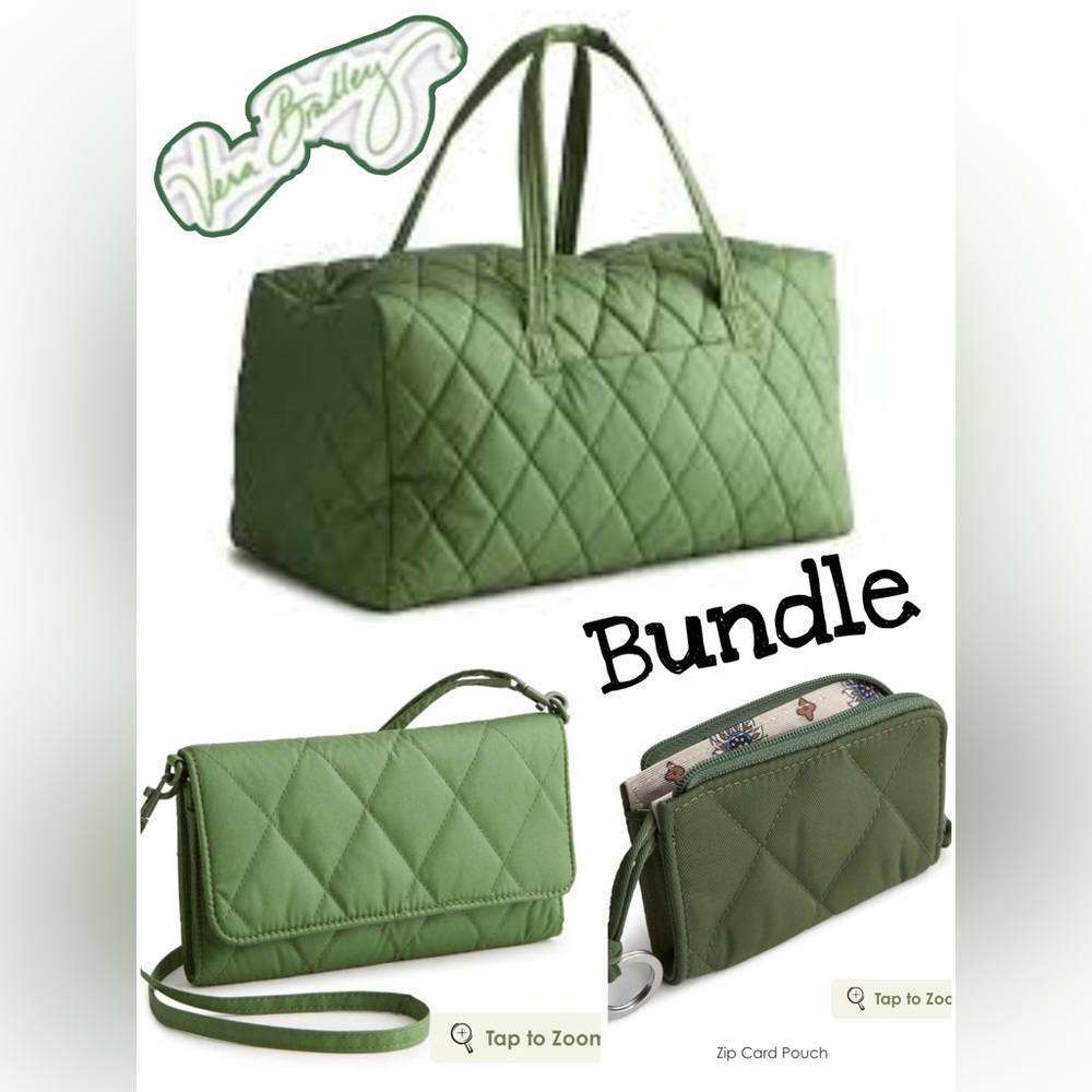 Vera Bradley Quilted Green Travel Bag Set 3 Pieces Olive Green NWT
